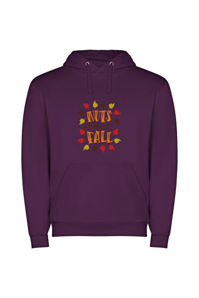 iLovePrints Fall Foliage Nut Nirvana Φούτερ με κουκούλα σε χρώμα Μωβ
