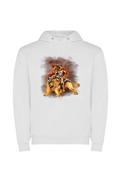iLovePrints Lioness of Myth: A Digital Fantasy Φούτερ με κουκούλα σε χρώμα Λευκό