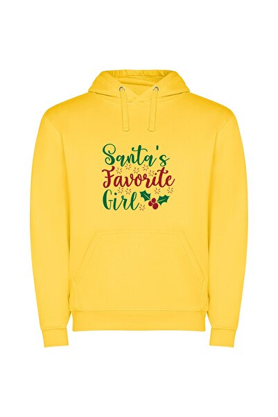 iLovePrints Merry Santa's Favorite Girls Φούτερ με κουκούλα σε χρώμα Κίτρινο