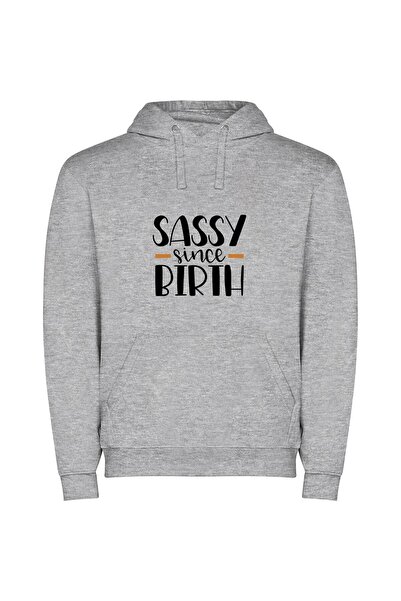 iLovePrints Birthed Sassin' Style Φούτερ με κουκούλα σε χρώμα Γκρι