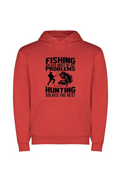 iLovePrints Escape Through Hunting Waters Φούτερ με κουκούλα σε χρώμα Κόκκινο