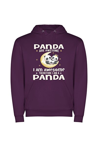 iLovePrints Pandas in Lunar Bliss Φούτερ με κουκούλα σε χρώμα Μωβ