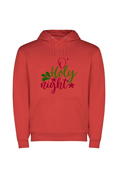iLovePrints Merry Holly Night Spectacle Φούτερ με κουκούλα σε χρώμα Κόκκινο