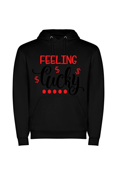iLovePrints Lucky Red & Black Φούτερ με κουκούλα σε χρώμα Μαύρο