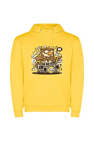 iLovePrints Drumming Owl Wizard Rocks! Φούτερ με κουκούλα σε χρώμα Κίτρινο