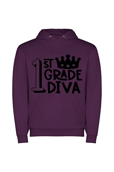 iLovePrints Monochrome Grade Diva Φούτερ με κουκούλα σε χρώμα Μωβ