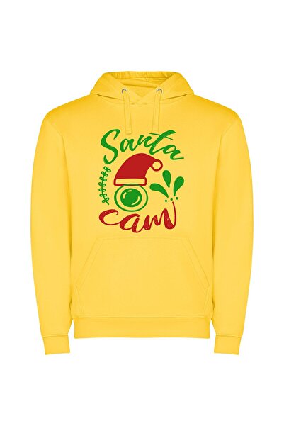 iLovePrints Merry Cam Santa's Hat Φούτερ με κουκούλα σε χρώμα Κίτρινο