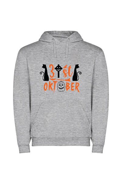 iLovePrints Feline October Cuteness Φούτερ με κουκούλα σε χρώμα Γκρι