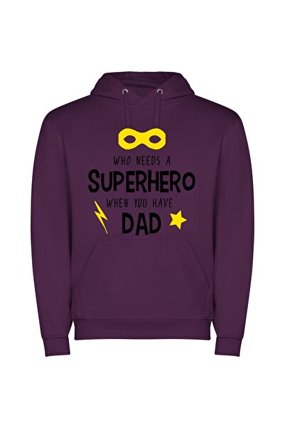 iLovePrints Dad: Ultimate Superhero Energy Φούτερ με κουκούλα σε χρώμα Μωβ