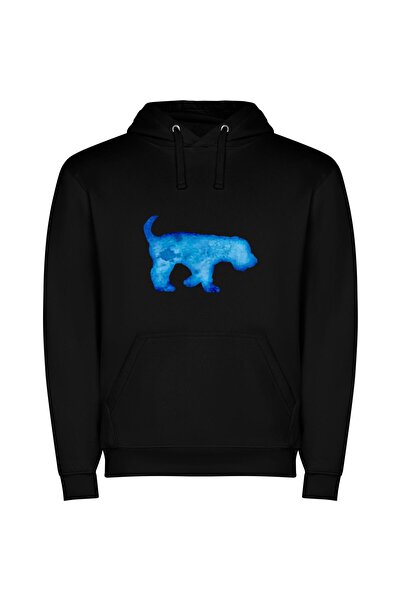 iLovePrints Blue Furry Art Collection Φούτερ με κουκούλα σε χρώμα Μαύρο