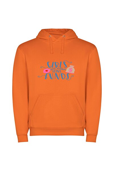 iLovePrints Money & Girls: Fun & Fancy Φούτερ με κουκούλα σε χρώμα Πορτοκαλί