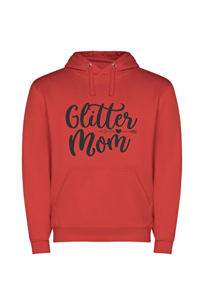 iLovePrints Glamorous Glitter Lettering Φούτερ με κουκούλα σε χρώμα Κόκκινο