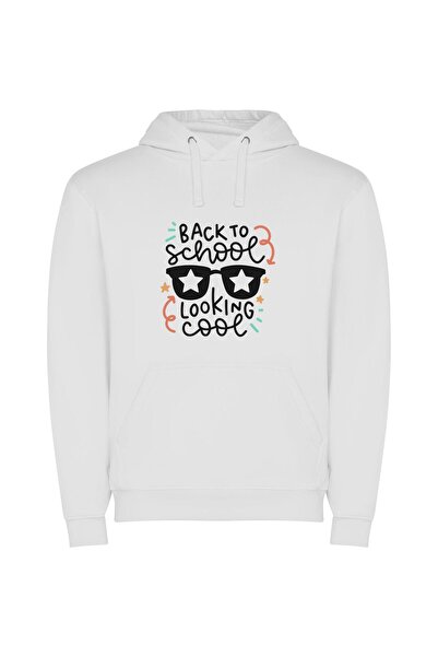 iLovePrints Stylish Back to School Φούτερ με κουκούλα σε χρώμα Λευκό