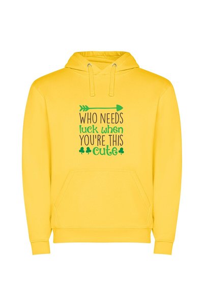 iLovePrints Cute Charm, No Luck Φούτερ με κουκούλα σε χρώμα Κίτρινο
