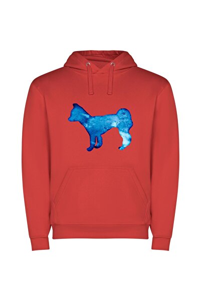 iLovePrints Blue Silhouette Inspired Φούτερ με κουκούλα σε χρώμα Κόκκινο