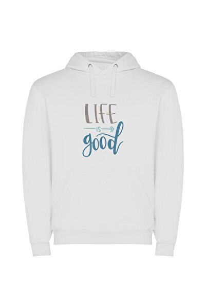 iLovePrints Luxury: 2018, Feeling Good! Φούτερ με κουκούλα σε χρώμα Λευκό