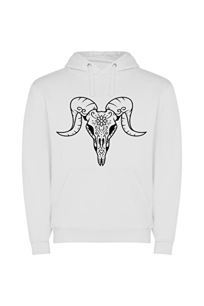 iLovePrints Mystic Skull Floral Elegance Φούτερ με κουκούλα σε χρώμα Λευκό