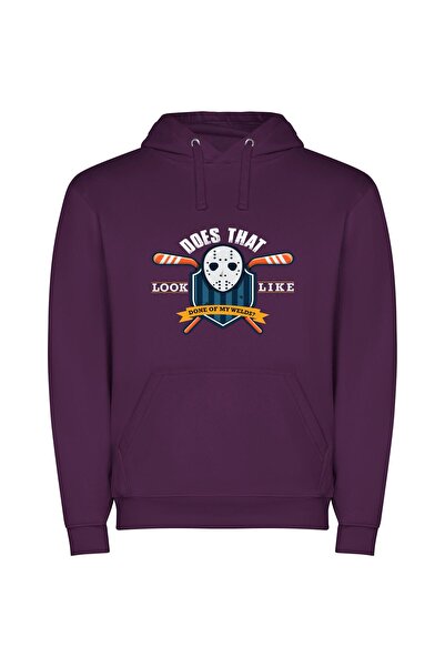 iLovePrints Game On: Hockey Inspired Φούτερ με κουκούλα σε χρώμα Μωβ