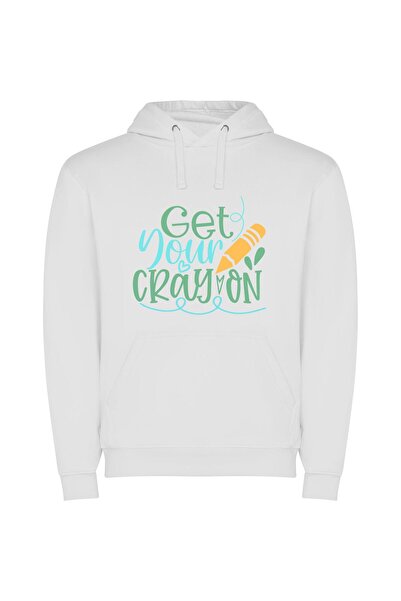 iLovePrints Colorful Crayon Creations Φούτερ με κουκούλα σε χρώμα Λευκό