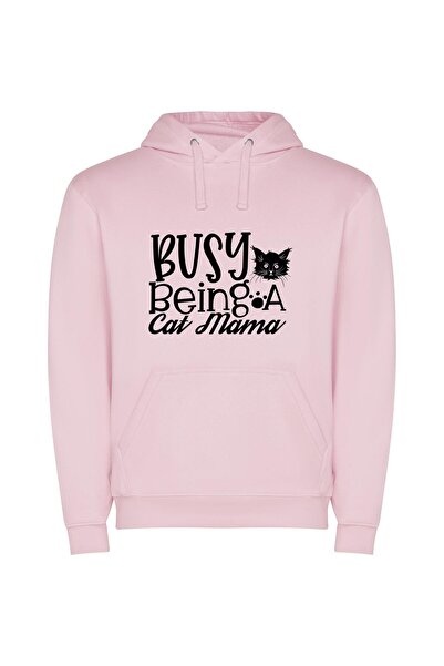 iLovePrints Purrfectly Chic Feline Fashion Φούτερ με κουκούλα σε χρώμα Ροζ