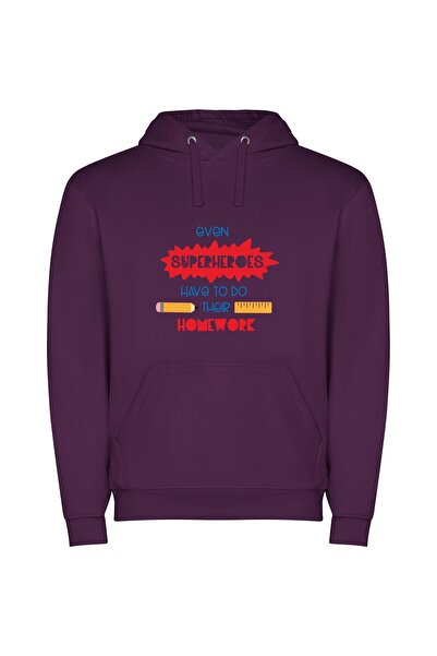 iLovePrints Superhero Study Sessions Φούτερ με κουκούλα σε χρώμα Μωβ