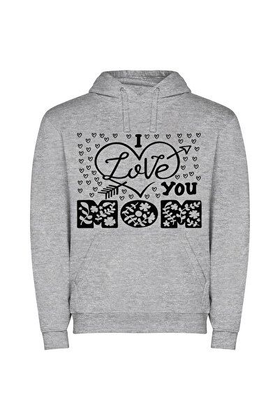 iLovePrints Monochrome Mama Love Φούτερ με κουκούλα σε χρώμα Γκρι