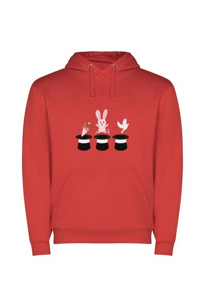 iLovePrints Pink Fur Magic Bunny Φούτερ με κουκούλα σε χρώμα Κόκκινο