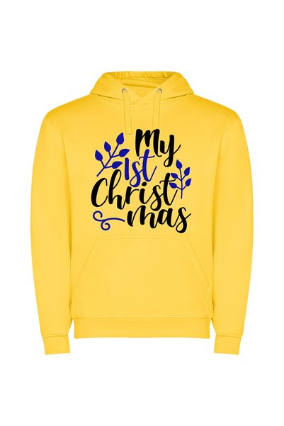 iLovePrints Merry First Christmas Delight Φούτερ με κουκούλα σε χρώμα Κίτρινο