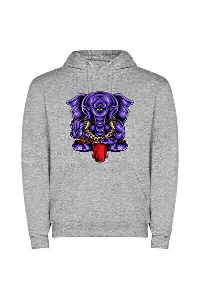 iLovePrints Colorful Ganesha: Majestic Elephant Φούτερ με κουκούλα σε χρώμα Γκρι