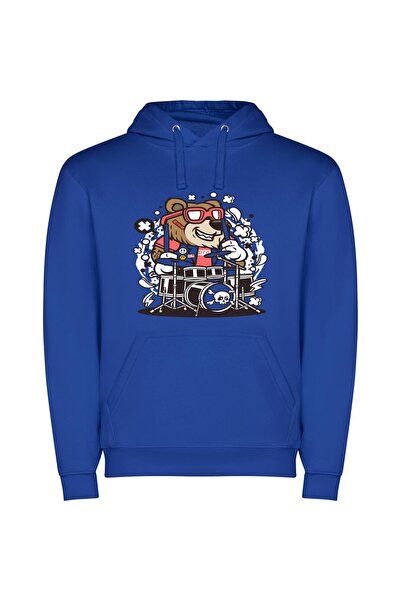 iLovePrints Drumming Samurai: Bear Art Φούτερ με κουκούλα σε χρώμα Μπλε