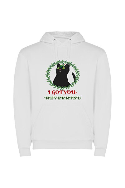 iLovePrints Cat's Elegance: Inspired Feline Φούτερ με κουκούλα σε χρώμα Λευκό