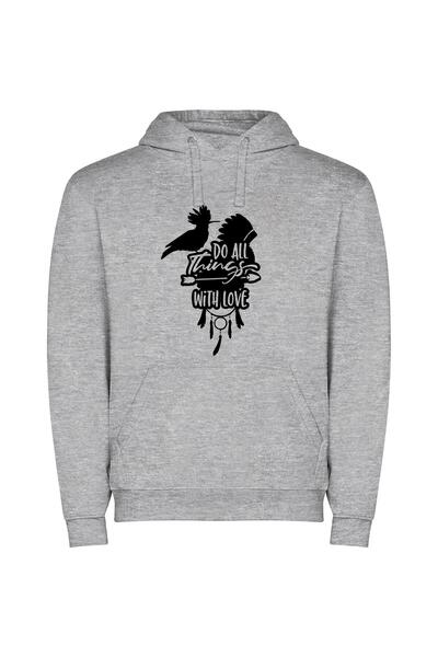 iLovePrints Love's Wings: Black & White Φούτερ με κουκούλα σε χρώμα Γκρι