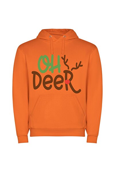 iLovePrints Antlered Cheery Logo Design Φούτερ με κουκούλα σε χρώμα Πορτοκαλί
