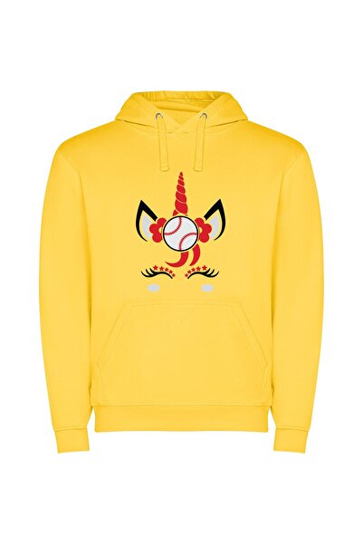 iLovePrints Magic Horned Baseball Mascot Φούτερ με κουκούλα σε χρώμα Κίτρινο