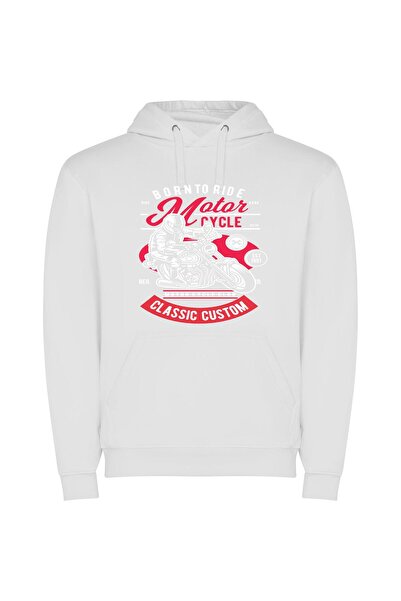 iLovePrints Logo Zoom: Illustrator Motorcycles Φούτερ με κουκούλα σε χρώμα Λευκό