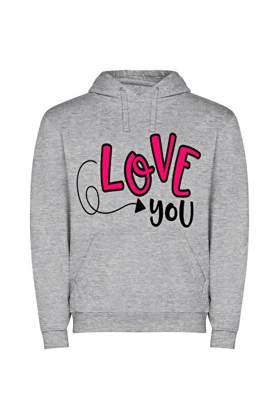 iLovePrints Colorful Loving Expressions Φούτερ με κουκούλα σε χρώμα Γκρι