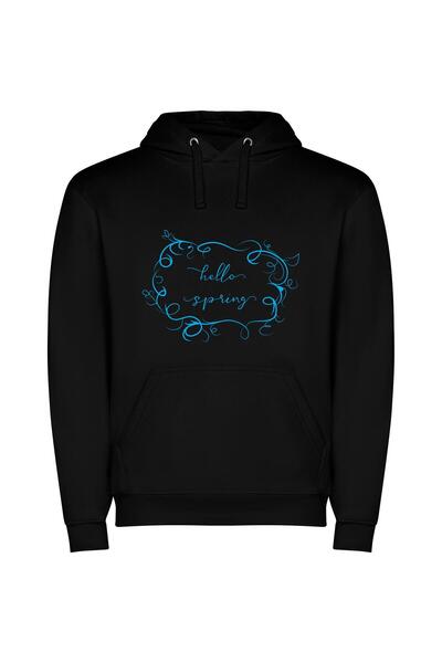 iLovePrints Cyan Spring Greetings Φούτερ με κουκούλα σε χρώμα Μαύρο