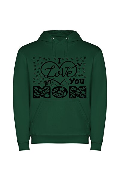 iLovePrints Monochrome Mama Love Φούτερ με κουκούλα σε χρώμα Πράσινο