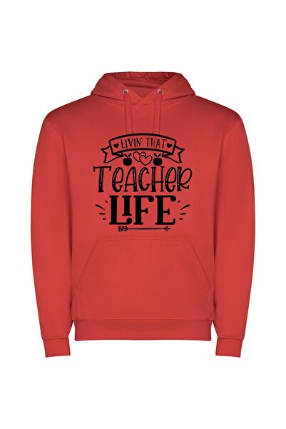 iLovePrints Teacher's True Black & White Φούτερ με κουκούλα σε χρώμα Κόκκινο