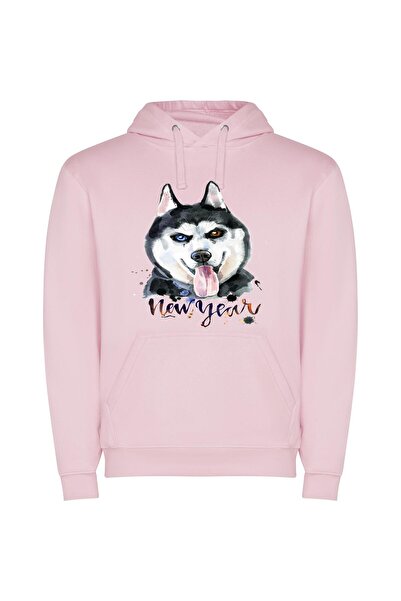 iLovePrints Elegant Husky Portrait Φούτερ με κουκούλα σε χρώμα Ροζ