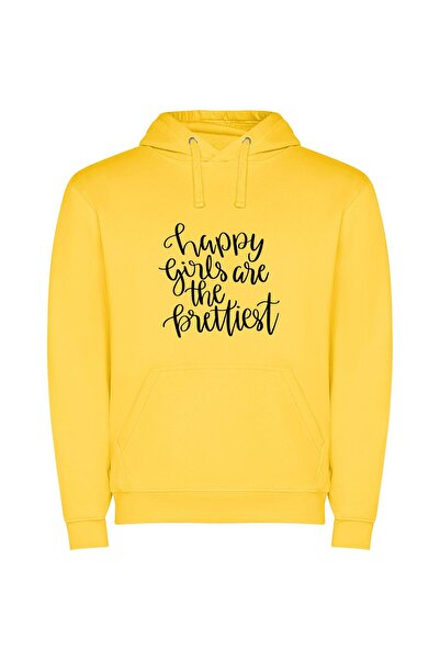 iLovePrints Happy Girls Shine Bright Φούτερ με κουκούλα σε χρώμα Κίτρινο