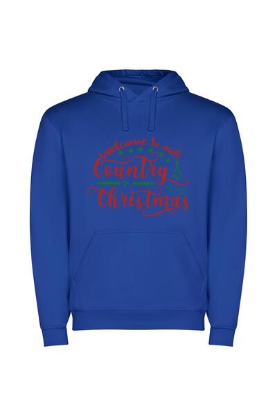 iLovePrints Country Merry Welcome Sign Φούτερ με κουκούλα σε χρώμα Μπλε