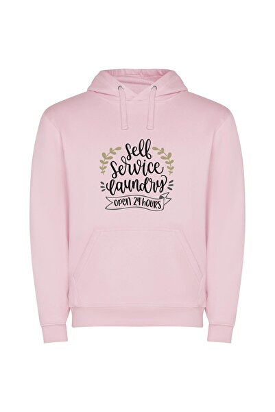 iLovePrints 24-Hour Self-Service Laundry Φούτερ με κουκούλα σε χρώμα Ροζ