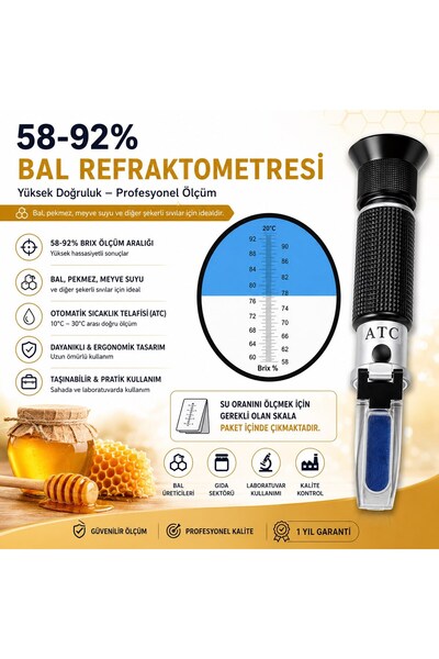 TEKNO İSTANBUL 58-92% Bal Refraktometresi ATC Brix Ölçüm Cihazı