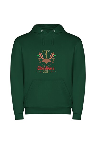 iLovePrints Festive Reindeer Greetings Φούτερ με κουκούλα σε χρώμα Πράσινο