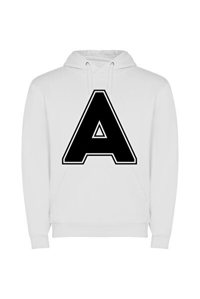 iLovePrints Monochrome Alpha Logo Φούτερ με κουκούλα σε χρώμα Λευκό