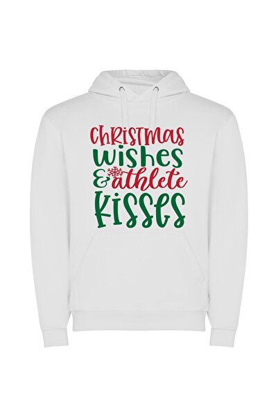iLovePrints Magic Kisses: Merry Christmas Φούτερ με κουκούλα σε χρώμα Λευκό