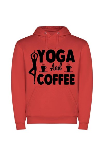 iLovePrints Elegant Yoga & Coffee Φούτερ με κουκούλα σε χρώμα Κόκκινο