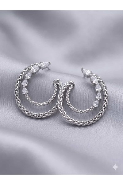 XP XUPİNG Silver Line Knitted Detailed Earrings