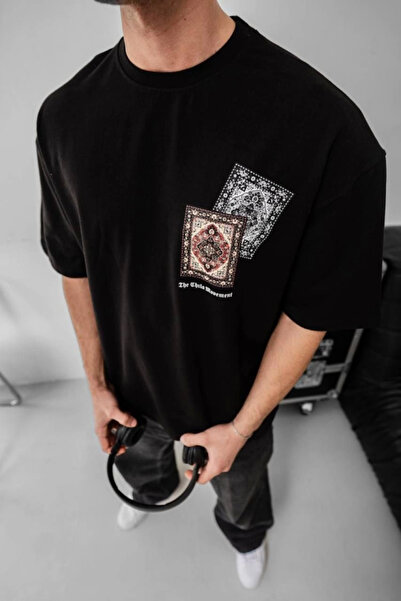 modi Men's Printed Oversize T-Shirt - Black